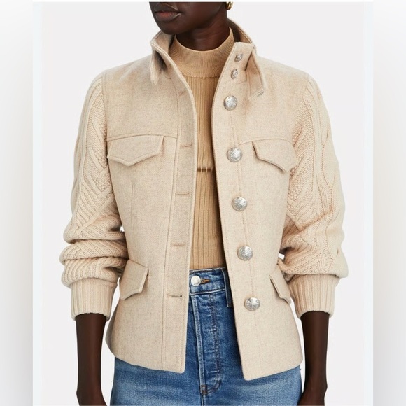 Veronica Beard Arshia Wool Blend Jacket Oatmeal Cable Knit Sleeves Size 6 - Picture 14 of 16